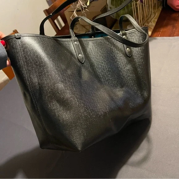 Coach City Signature Reversible Tote Bag - Turquoise/Blk Rose Print - Picture 3 of 16